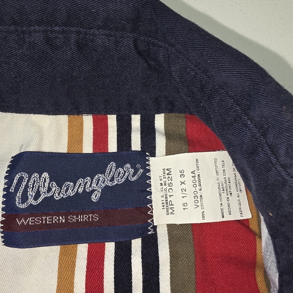 Wrangler Western Button Up Shirt 16.5x35 Patchwork Stripe 100% Cotton Rustic - Picture 5 of 7